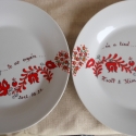 Magyar motívumos készlet , Konyhafelszerelés, Dekoráció, Kerámia, 4 részből álló porcelán felnőtt készlet,magyar népi motívummal festve.
A neveket és dátumot természe..., Meska