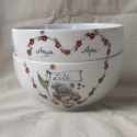 Macis esküvői készlet, Konyhafelszerelés, Dekoráció, Kerámia, Porcelán alapra kézzel festett névre szóló  mackós szett,4 darabból áll.
Kemencében,800 fokon lett t..., Meska