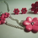 Pink virágos szett, süthető gyurmából, Ékszer, óra, Ékszerszett, , Meska