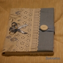 Textil füzetborító (kék ég 01.), Képeslap, album, füzet, Jegyzetfüzet, napló, naptár, Varrás, Újrahasznosított alapanyagból készült termékek, Remek ajándék lehet ez a A/5-ös méretű, 80 lapos spirálfüzetre készült textilborító, melybe tetszés ..., Meska