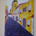 Festmény (Fehérvári utca), Dekoráció, Képzőművészet , Otthon, lakberendezés, Falikép, Festészet, Üvegművészet, Üvegfestett kép, melynek mérete 60 x 40 cm (kérésre egyéni méretben is elkészítem).  
Vásárlás eseté..., Meska