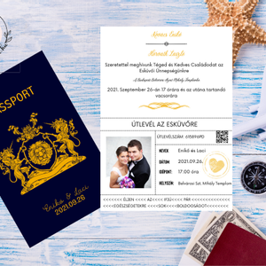 Passport Esküvői Meghívó prémium borítékkal, Útlevél stílusú, Fényképes Modern meghívó, Tengerészkék, Navy, Nyári esküvő, Esküvő, Meghívó & Kártya, Meghívó, Papírművészet, Navy Passport Esküvői Meghívó, Modern útlevél stílusú fényképes esküvői meghívó választható színben..., MESKA