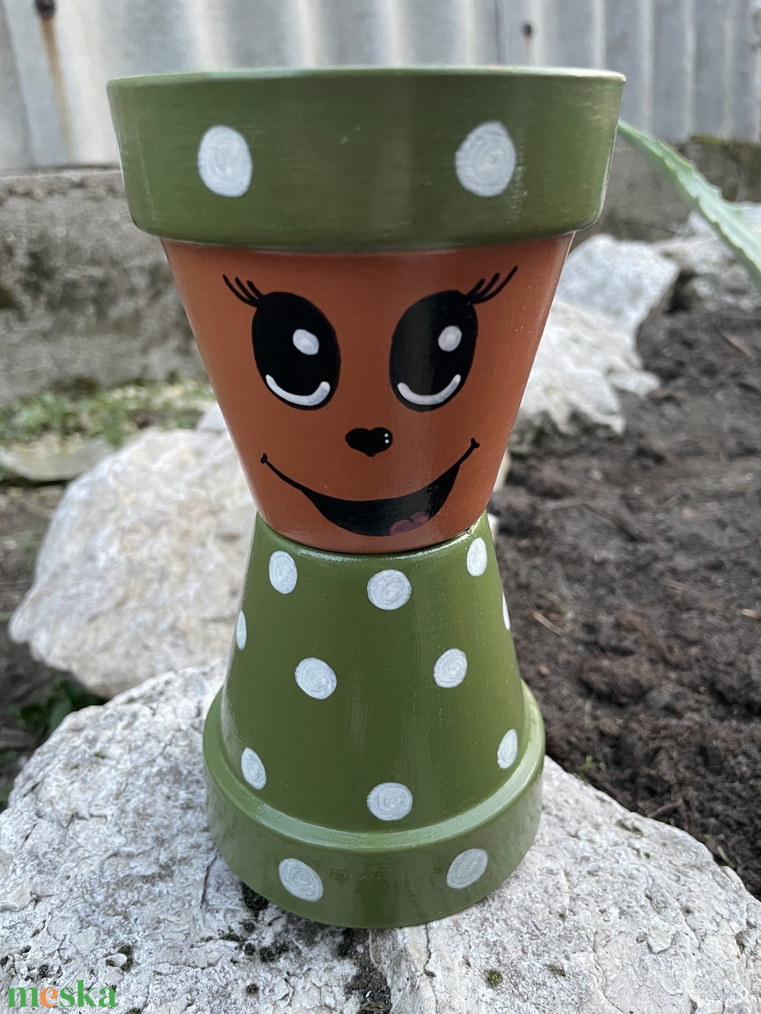 Pöttyös cserépfigura  - otthon & életmód - dekoráció - virágdísz és tartó - cserép & kaspó - Meska.hu