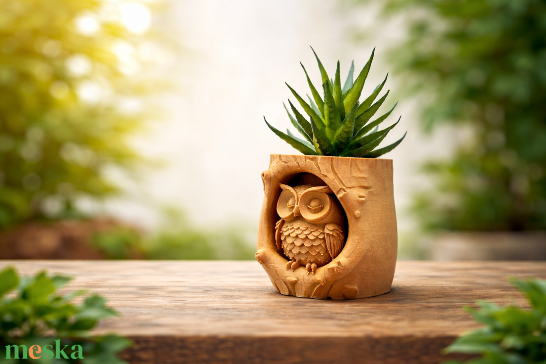 Baglyos kaspó � különleges, faragott fa hatású dekoráció pozsgásokhoz - otthon & életmód - virágdekoráció - virágtartó - kaspó - Meska.hu