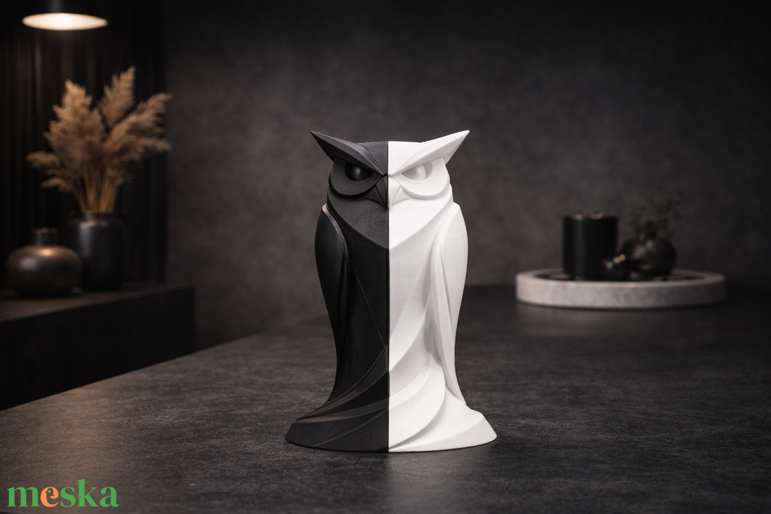 Modern fekete�fehér minimalista bagoly dísz� két részes, illesztett design  - otthon & életmód - dekoráció - asztal és polc dekoráció - asztaldísz - Meska.hu