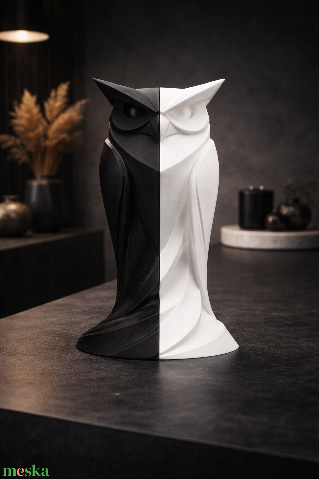 Modern fekete�fehér minimalista bagoly dísz� két részes, illesztett design  - otthon & életmód - dekoráció - asztal és polc dekoráció - asztaldísz - Meska.hu