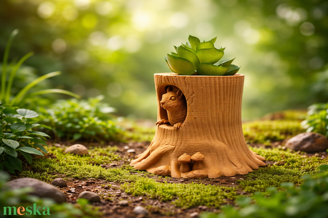 Erdei fatörzs kaspó mókussal - otthon & életmód - virágdekoráció - virágtartó - kaspó - Meska.hu