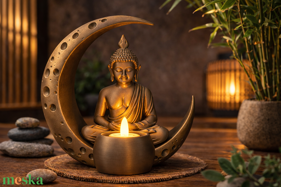 Meditáló Buddha hold mécsestartó � zen hangulat dekoráció - otthon & életmód - dekoráció - spiritualitás - füstölő és füstölőtartó - Meska.hu