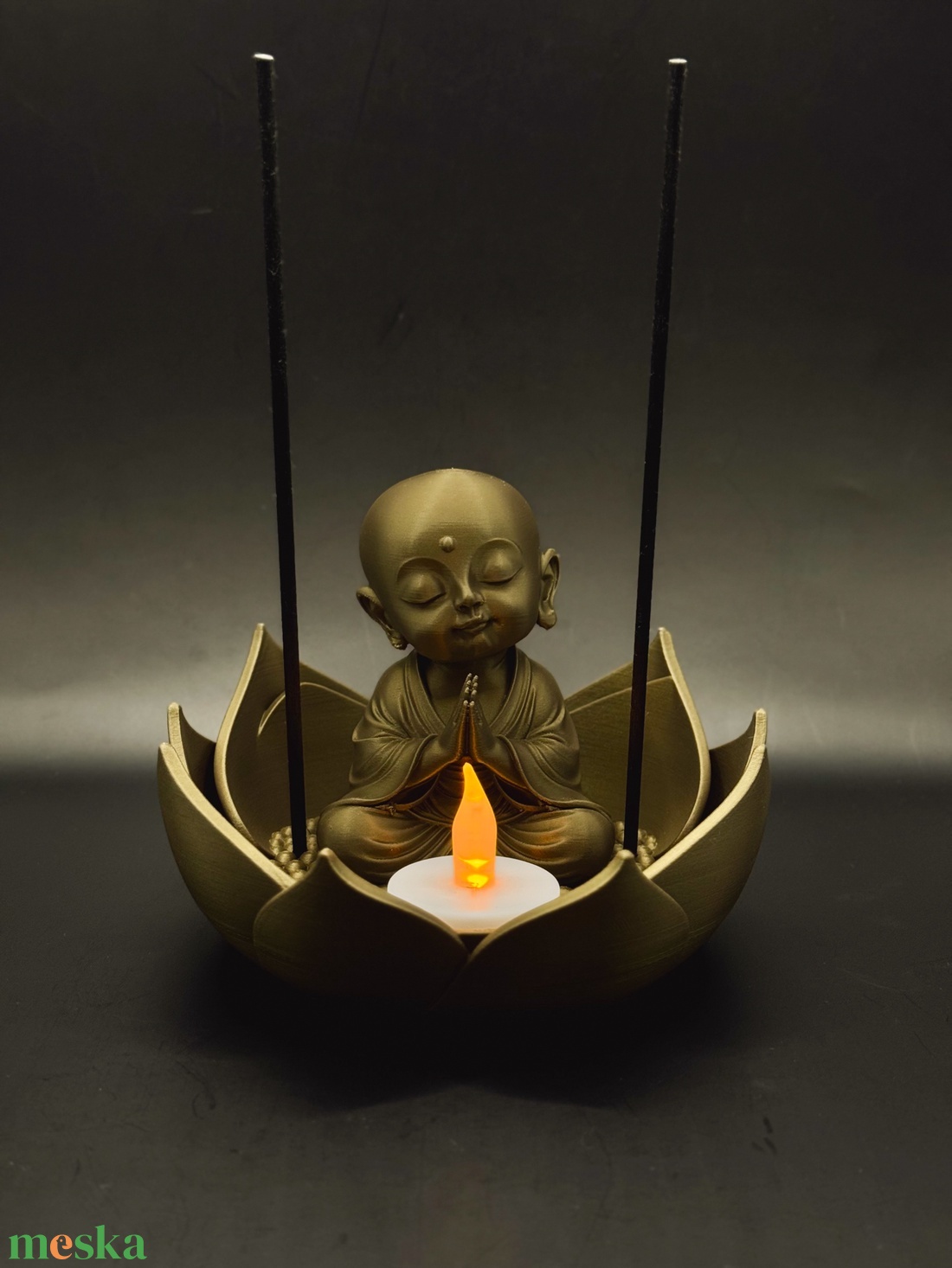 Zen Buddha  füstölőtartó LED mécses hellyel � meditációs dekor - otthon & életmód - gyertya, illat, aroma - mécses és mécsestartó - Meska.hu
