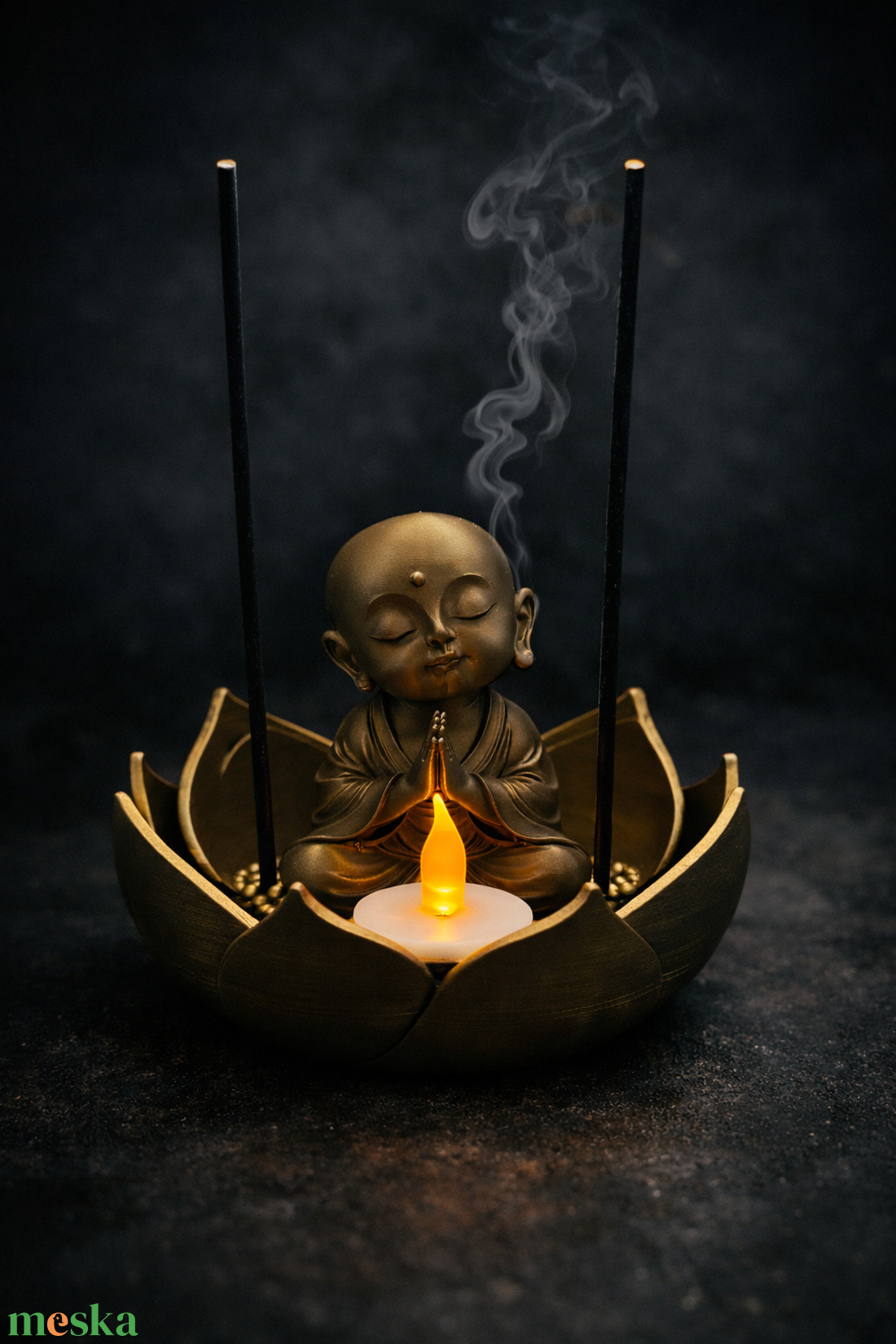 Zen Buddha  füstölőtartó LED mécses hellyel � meditációs dekor - otthon & életmód - gyertya, illat, aroma - mécses és mécsestartó - Meska.hu