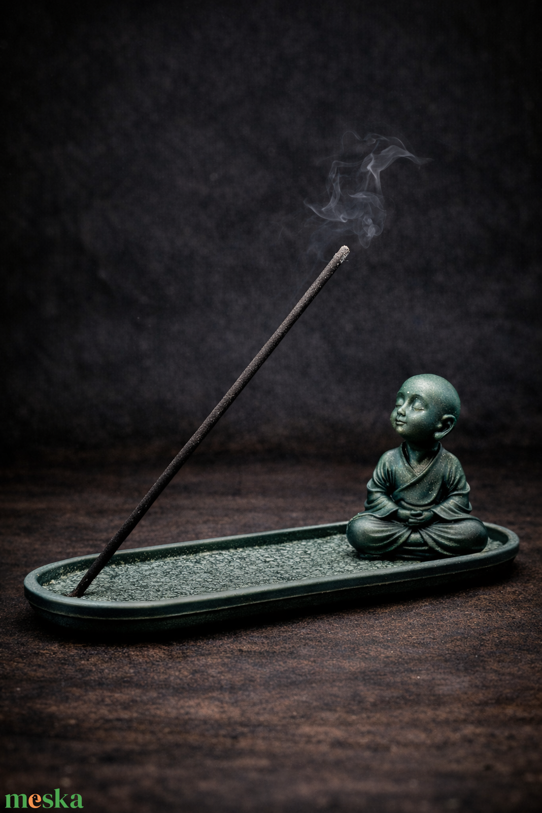 Zen Buddha füstölőtartó � mélyzöld csillogó dísz, meditációs lakásdekor - otthon & életmód - dekoráció - spiritualitás - füstölő és füstölőtartó - Meska.hu