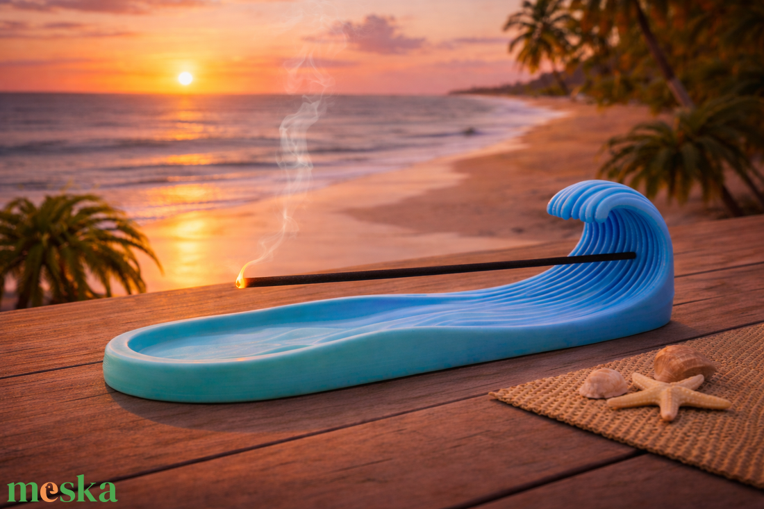 Hullám alakú füstölőtartó � Karibi azúr kék-zöld átmenetes, zen hangulatú dekor - otthon & életmód - dekoráció - spiritualitás - füstölő és füstölőtartó - Meska.hu