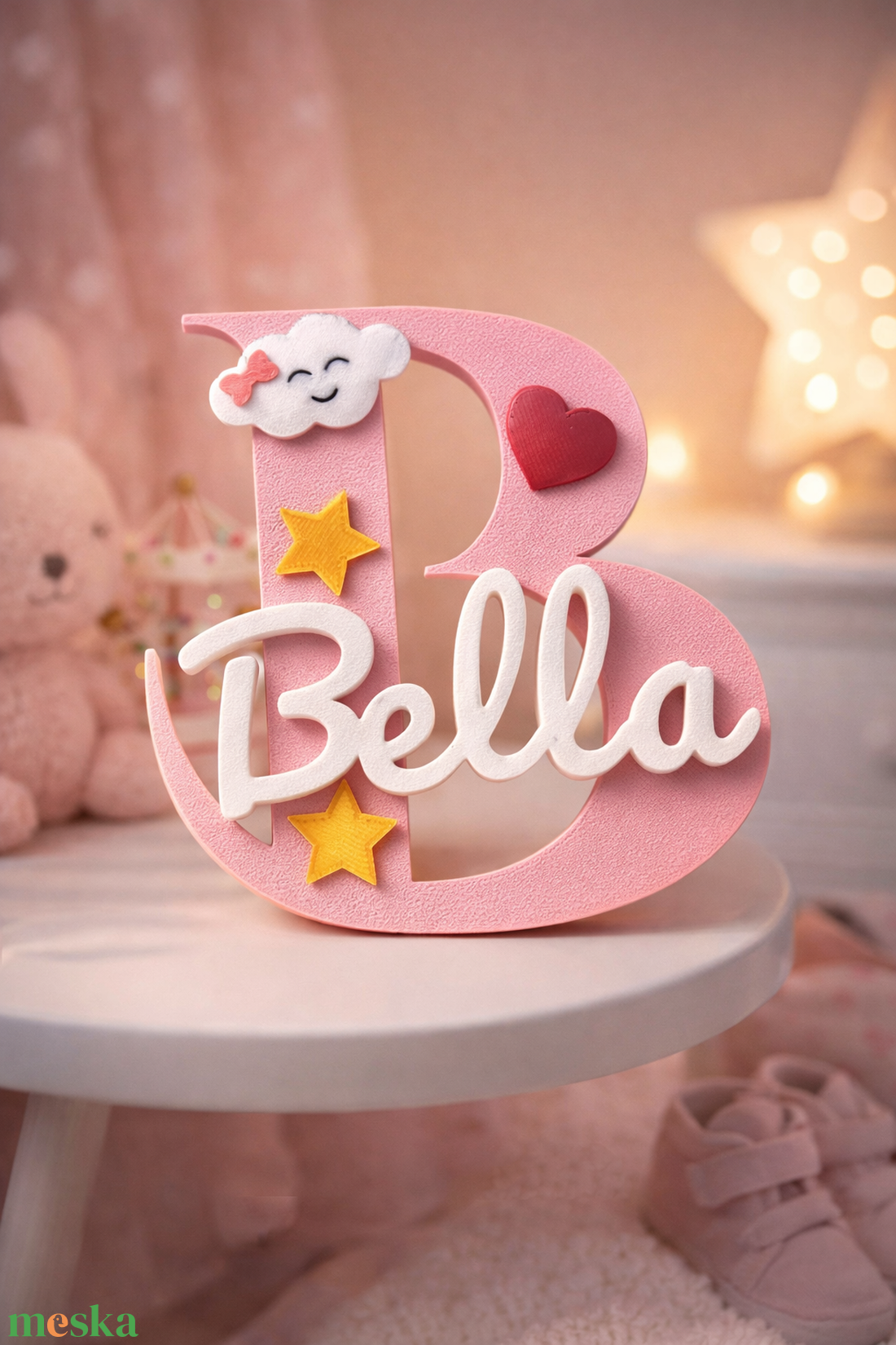 3D névtábla gyerekszobába, egyedi név + monogram,  falra vagy polcra, babaszoba dekor - baba - mama - babaszoba dekoráció - babanév dekoráció - Meska.hu