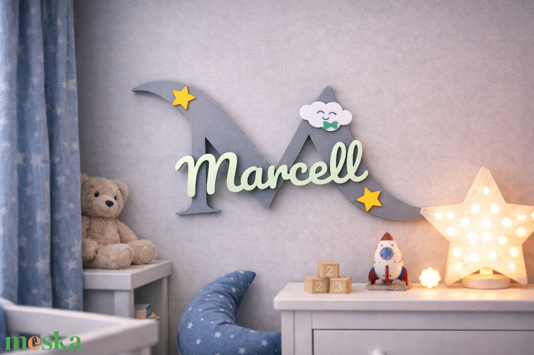 3D névtábla gyerekszobába, egyedi név + monogram,  falra vagy polcra, babaszoba dekor - baba - mama - babaszoba dekoráció - babanév dekoráció - Meska.hu