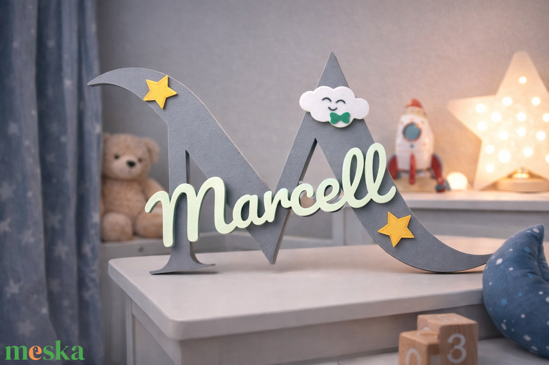 3D névtábla gyerekszobába, egyedi név + monogram,  falra vagy polcra, babaszoba dekor - baba - mama - babaszoba dekoráció - babanév dekoráció - Meska.hu