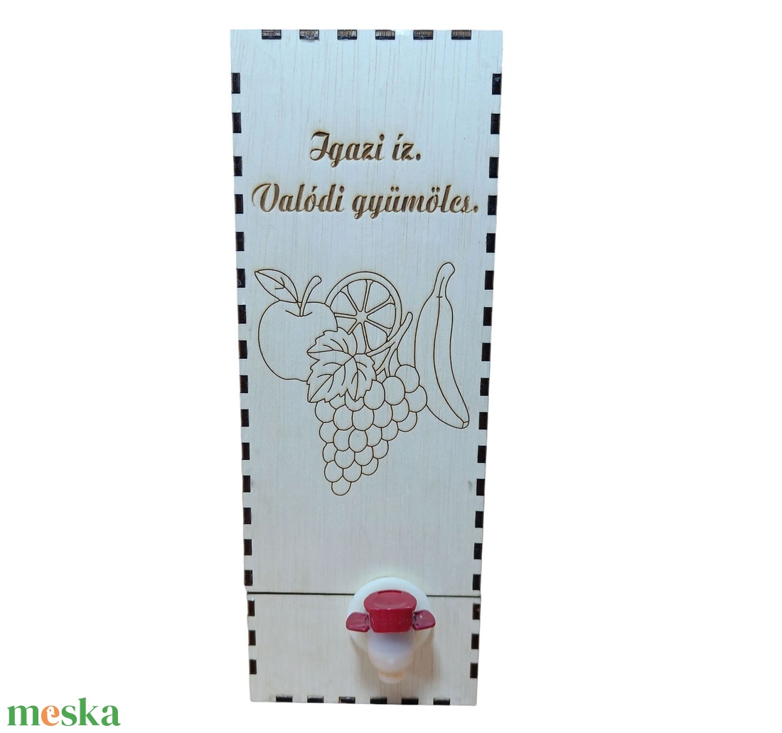 Lézervágott doboz 3l bag-in-box gyümölcslevekhez, 19x12x31cm - otthon & életmód - konyhafelszerelés, tálalás - italos kellékek - italtartó - Meska.hu