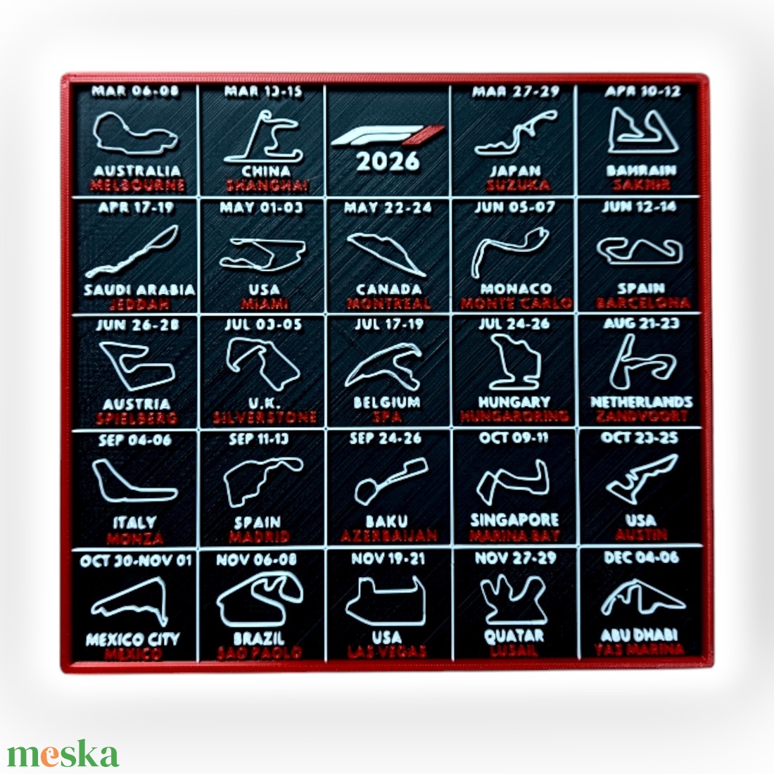 2026-os F1 Versenynaptár Falitábla - 3D nyomtatott kiadás - otthon & életmód - dekoráció - kép & falikép - 3d képek - Meska.hu 2026-os F1 Versenynaptár Falitábla - 3D nyomtatott kiadás - otthon & életmód - dekoráció - kép & falikép - 3d képek - Meska.hu
