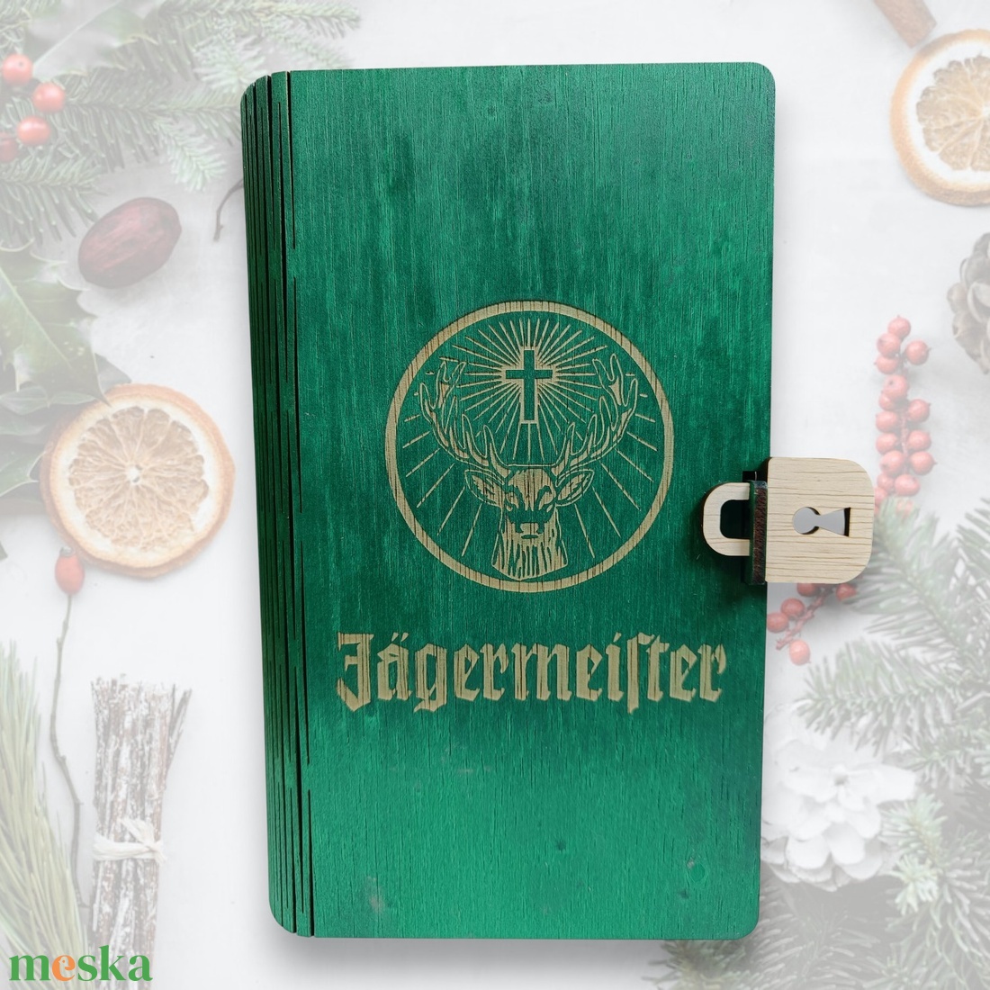 Lézervágott Jgermeister Tartó Ajándékdoboz, Könyv Formában (16x8x26 cm) - otthon & életmód - konyhafelszerelés, tálalás - italos kellékek - italtartó - Meska.hu