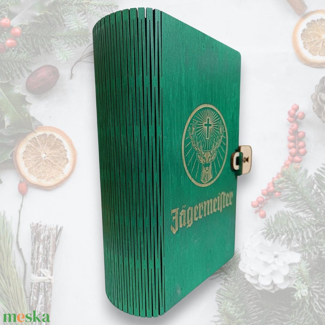 Lézervágott Jgermeister Tartó Ajándékdoboz, Könyv Formában (16x8x26 cm) - otthon & életmód - konyhafelszerelés, tálalás - italos kellékek - italtartó - Meska.hu