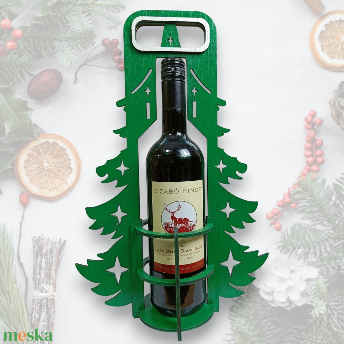 Karácsonyi Bortartó, Fenyőfa (25x11x38 cm) - otthon & életmód - konyhafelszerelés, tálalás - italos kellékek - italtartó - Meska.hu