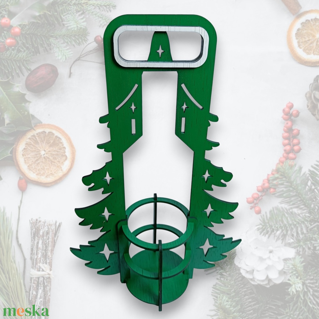 Karácsonyi Bortartó, Fenyőfa (25x11x38 cm) - otthon & életmód - konyhafelszerelés, tálalás - italos kellékek - italtartó - Meska.hu