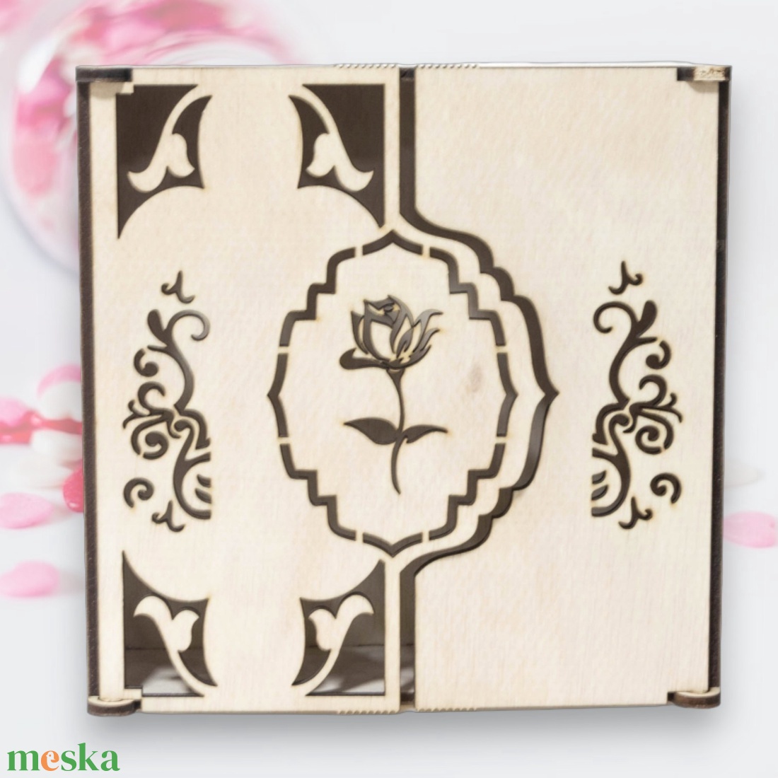 Lézervágott dobozka szalvétához, zsebkendőkhöz, bizsukhoz, 19x19x7cm - esküvő - emlék & ajándék - doboz - Meska.hu