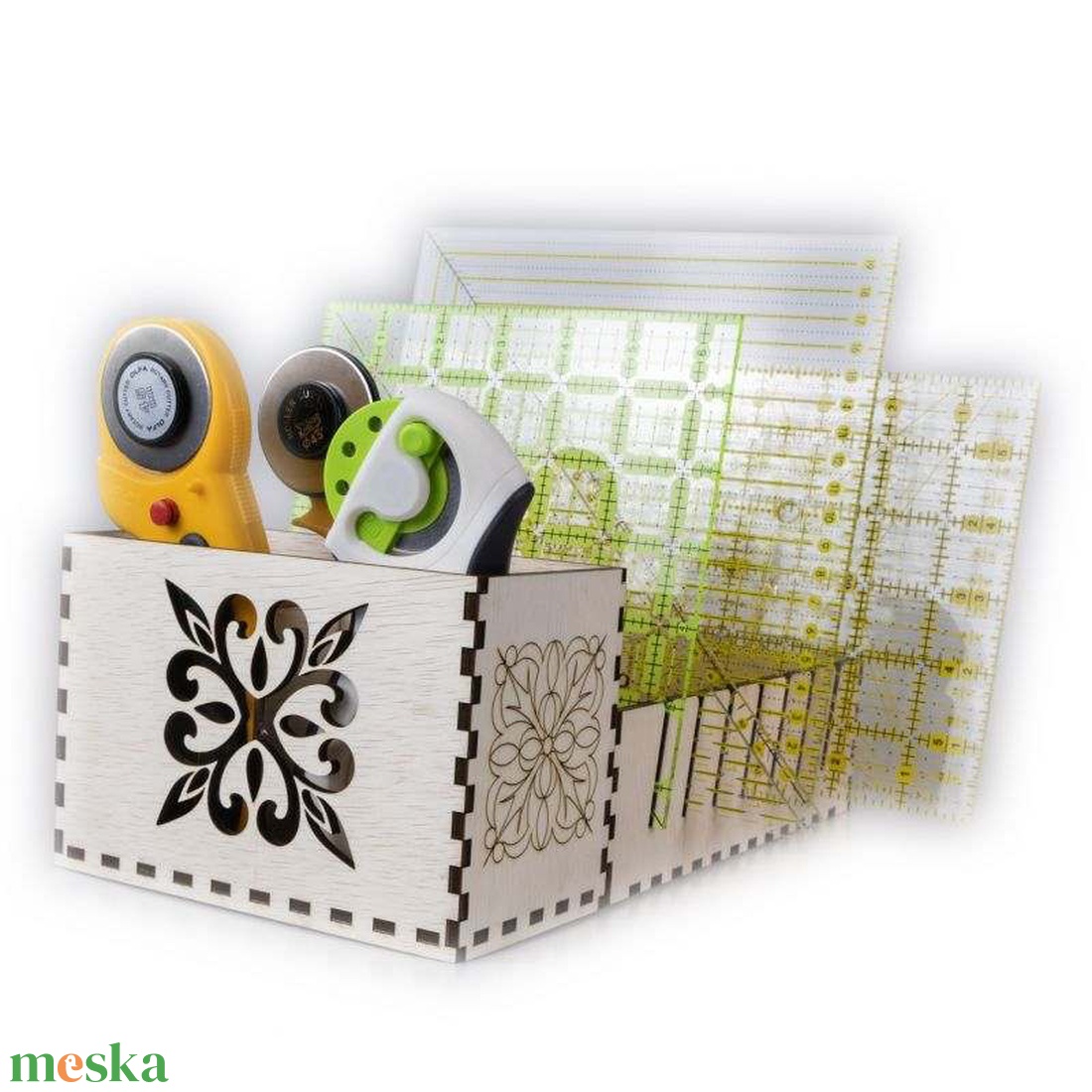 Univerzális vonalzótartó és körkés tároló, 28x15x10cm, BTK0040, natúr - otthon & életmód - lakástextil - varrókellék - Meska.hu