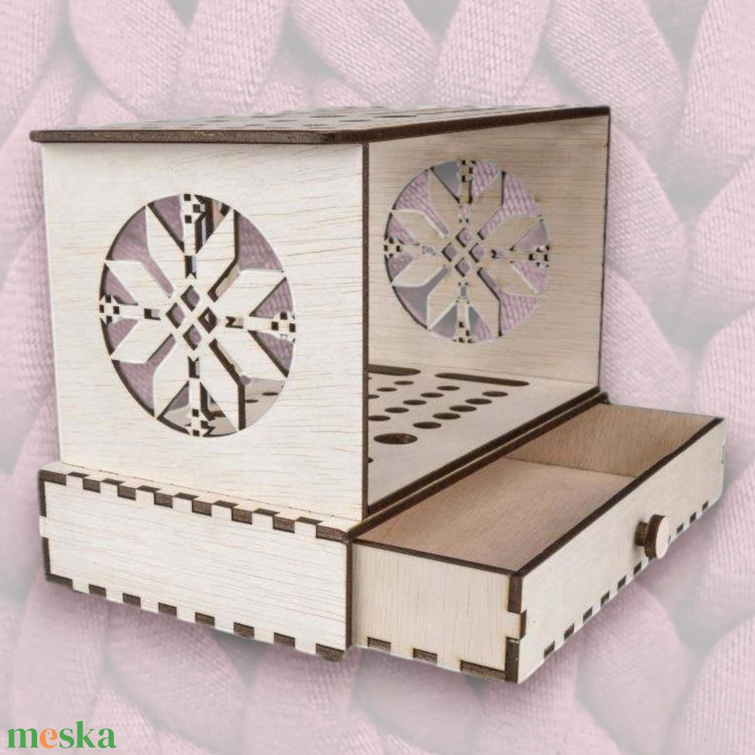 Univerzális zoknikötőtű és eszköz tároló és mérce, 20x12x15cm, BTK0039, natúr - kellékek & szerszámok - szerszámok, eszközök - eszköz kötéshez, horgoláshoz - Meska.hu