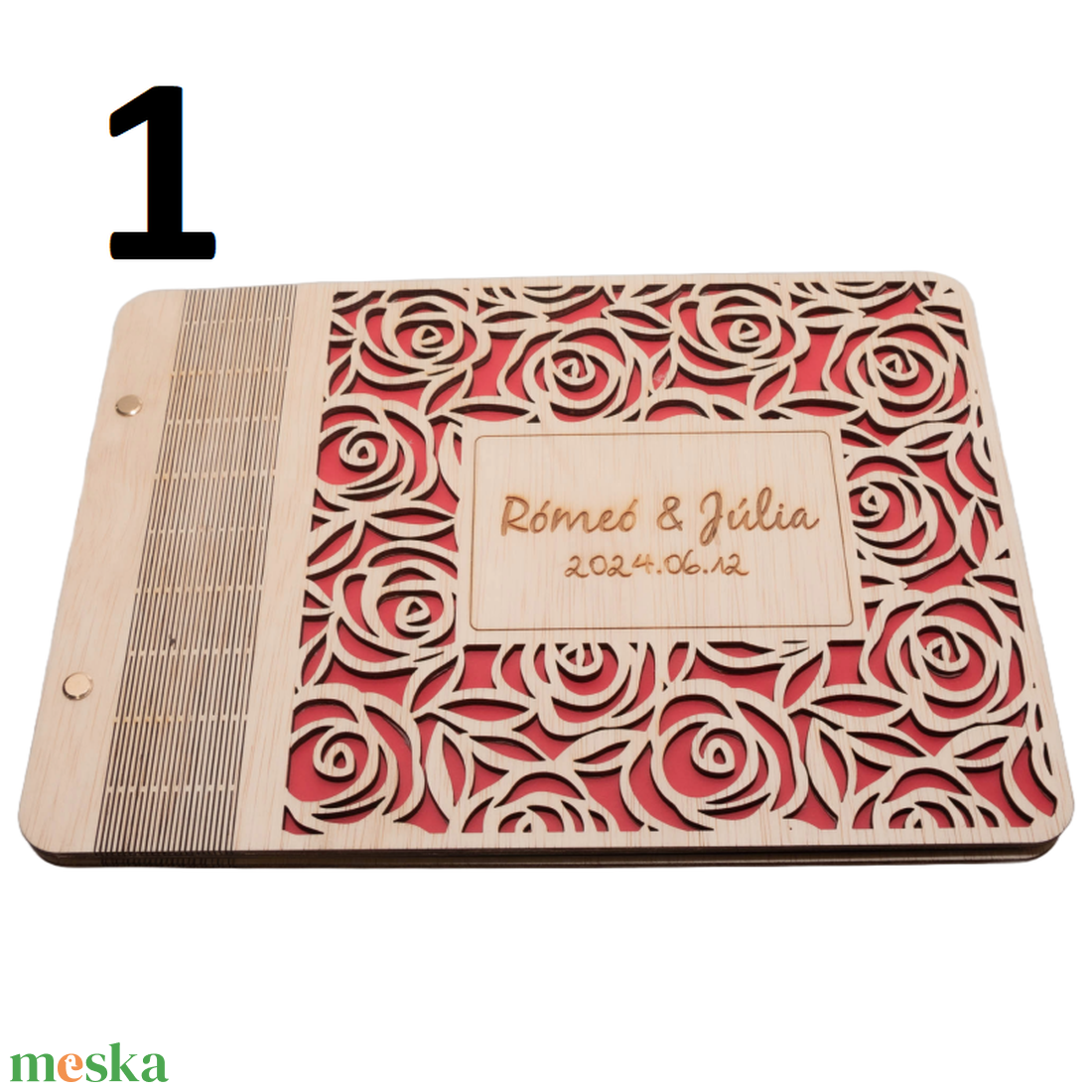 Esküvői vendégkönyv, választható lézervágott fa borítóval, 31x22cm - esküvő - emlék & ajándék - vendégkönyv - Meska.hu