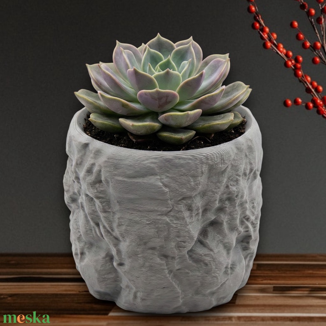 Szürke szikla kaspó - 3d nyomtatott virágtartó, kaspó, 12x12x11cm - otthon & életmód - virágdekoráció - virágtartó - kaspó - Meska.hu
