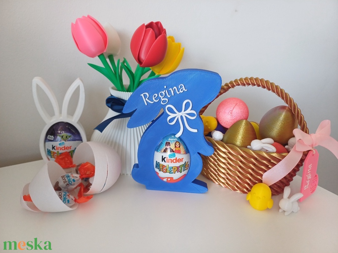 Kinder tojás tartó nyuszifüles tojás - ünnepi díszek, dekorációk - húsvéti díszek és dekorációk - húsvéti tojástartó - Meska.hu