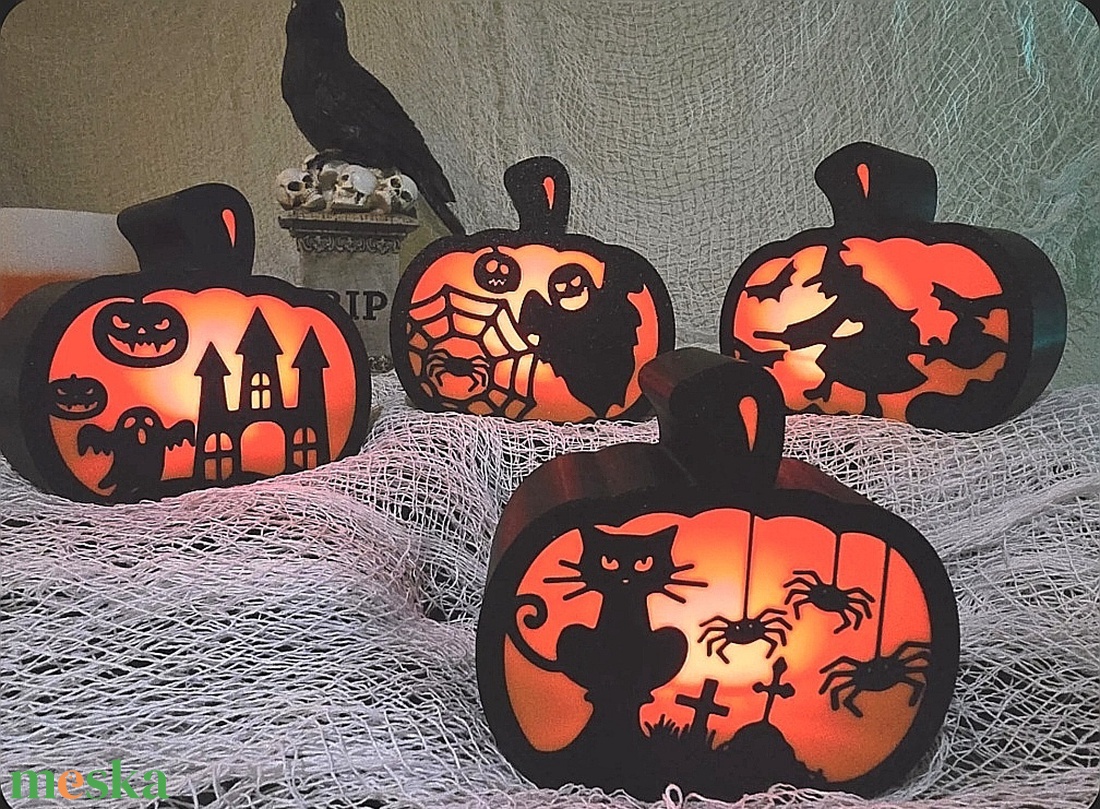 Halloween Tök Lámpás � 4 Varázslatos Mintával - otthon & életmód - dekoráció - halloween - halloweeni asztaldísz - Meska.hu