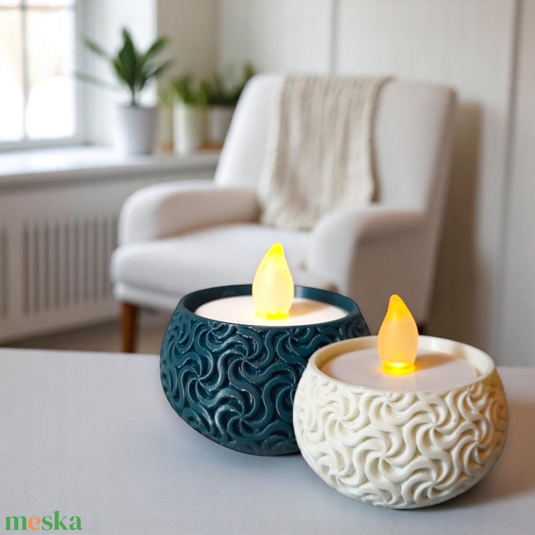 3D - Hullámmintás mécsestartó  LED mécseshez - otthon & életmód - gyertya, illat, aroma - mécses és mécsestartó - Meska.hu