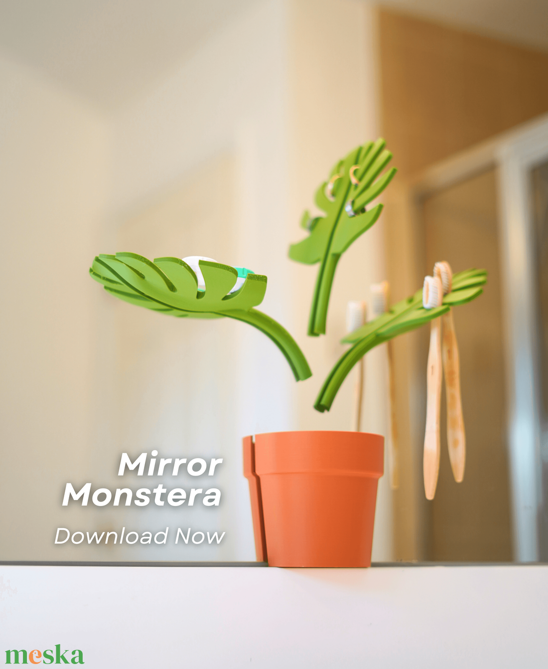 Tükör Monstera - Fürdőszobai tároló - otthon & életmód - fürdőszoba - fürdőszobai tároló - Meska.hu