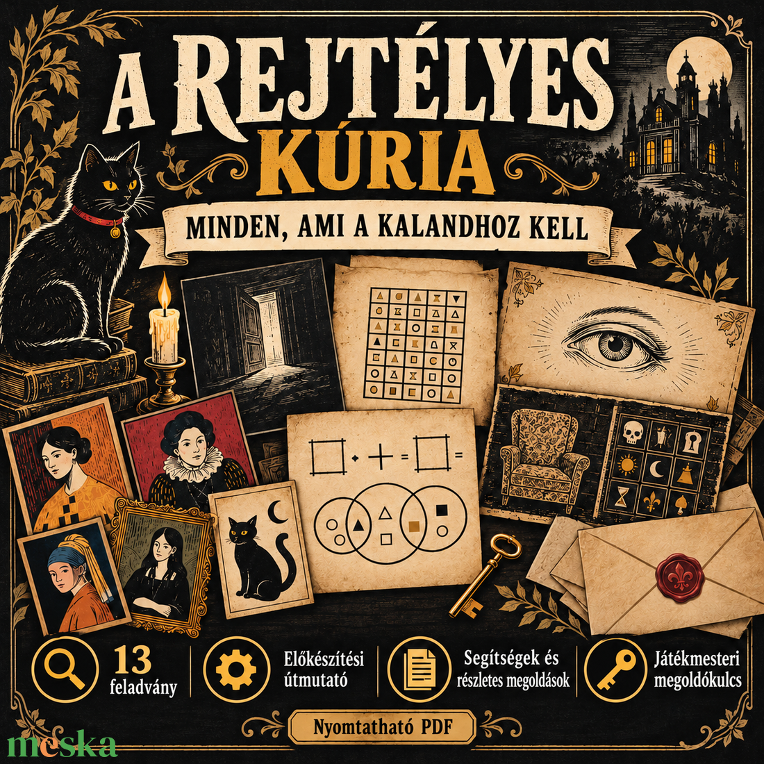 A Rejtélyes Kúria Szabadulószoba társas játék  - játék & sport - készségfejlesztő és logikai játék - logikai játékok - Meska.hu