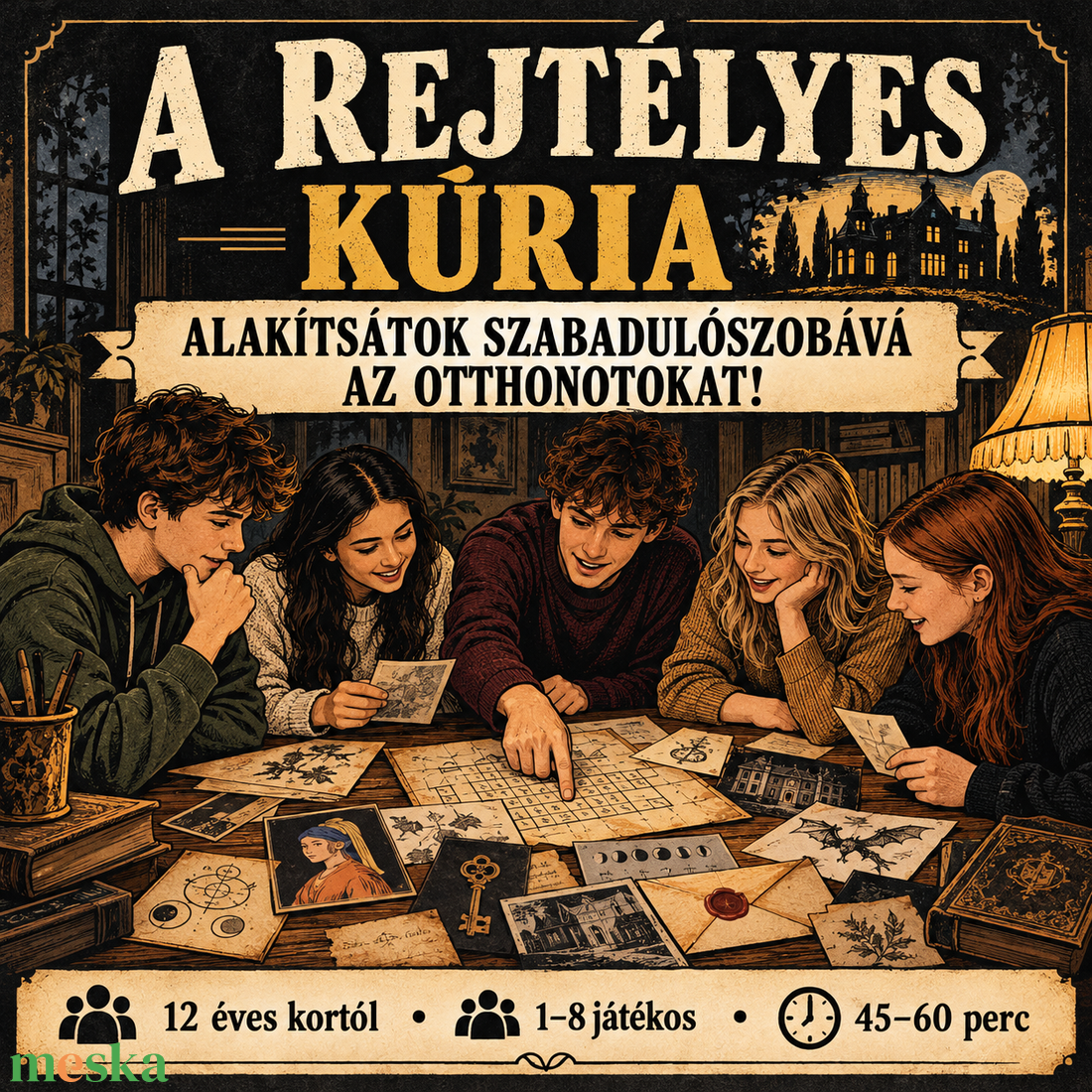 A Rejtélyes Kúria Szabadulószoba társas játék  - játék & sport - készségfejlesztő és logikai játék - logikai játékok - Meska.hu