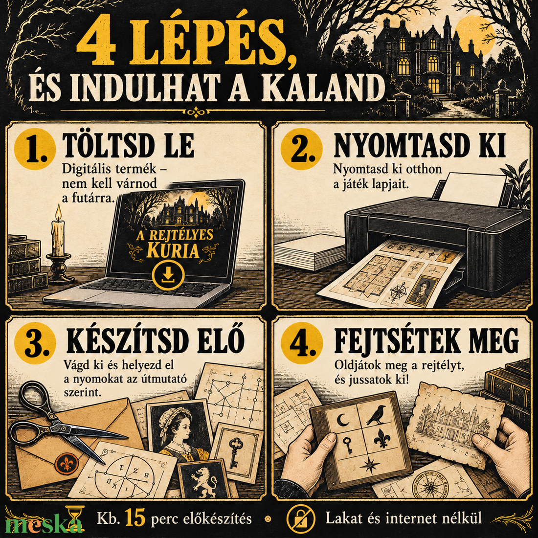 A Rejtélyes Kúria Szabadulószoba társas játék  - játék & sport - készségfejlesztő és logikai játék - logikai játékok - Meska.hu