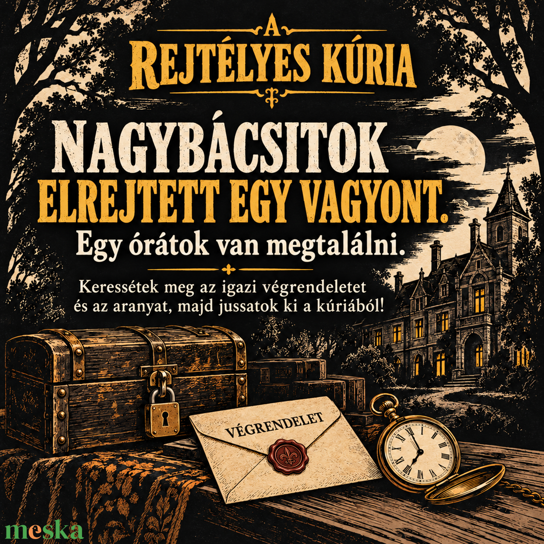 A Rejtélyes Kúria Szabadulószoba társas játék  - játék & sport - készségfejlesztő és logikai játék - logikai játékok - Meska.hu