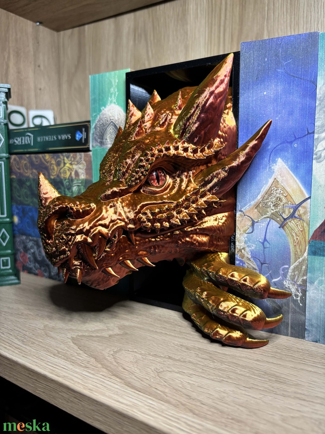 Sárkányos Könyvtámasz - Színváltós - Bordó-Arany - otthon & életmód - dekoráció - asztal és polc dekoráció - könyvtámasz - Meska.hu