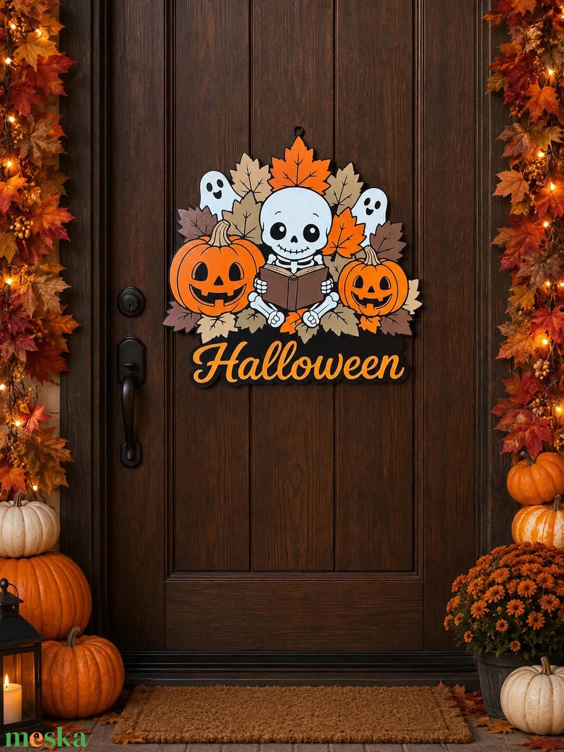 Nagy őszi/halloween ajtó tábla - kopogtató - csonti - otthon & életmód - dekoráció - ajtó- és ablak dekoráció - ajtódísz & kopogtató - Meska.hu