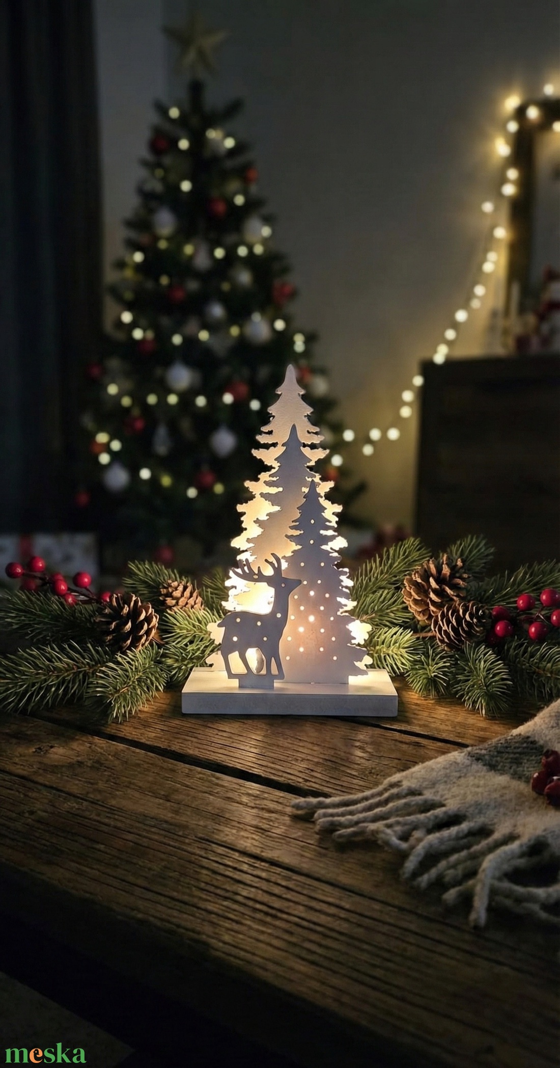 Egyedi 3D nyomtatott LED-es karácsonyi dísz � Szarvas és fenyő. - karácsony - karácsonyi lakásdekoráció - ünnepi asztaldekoráció - Meska.hu