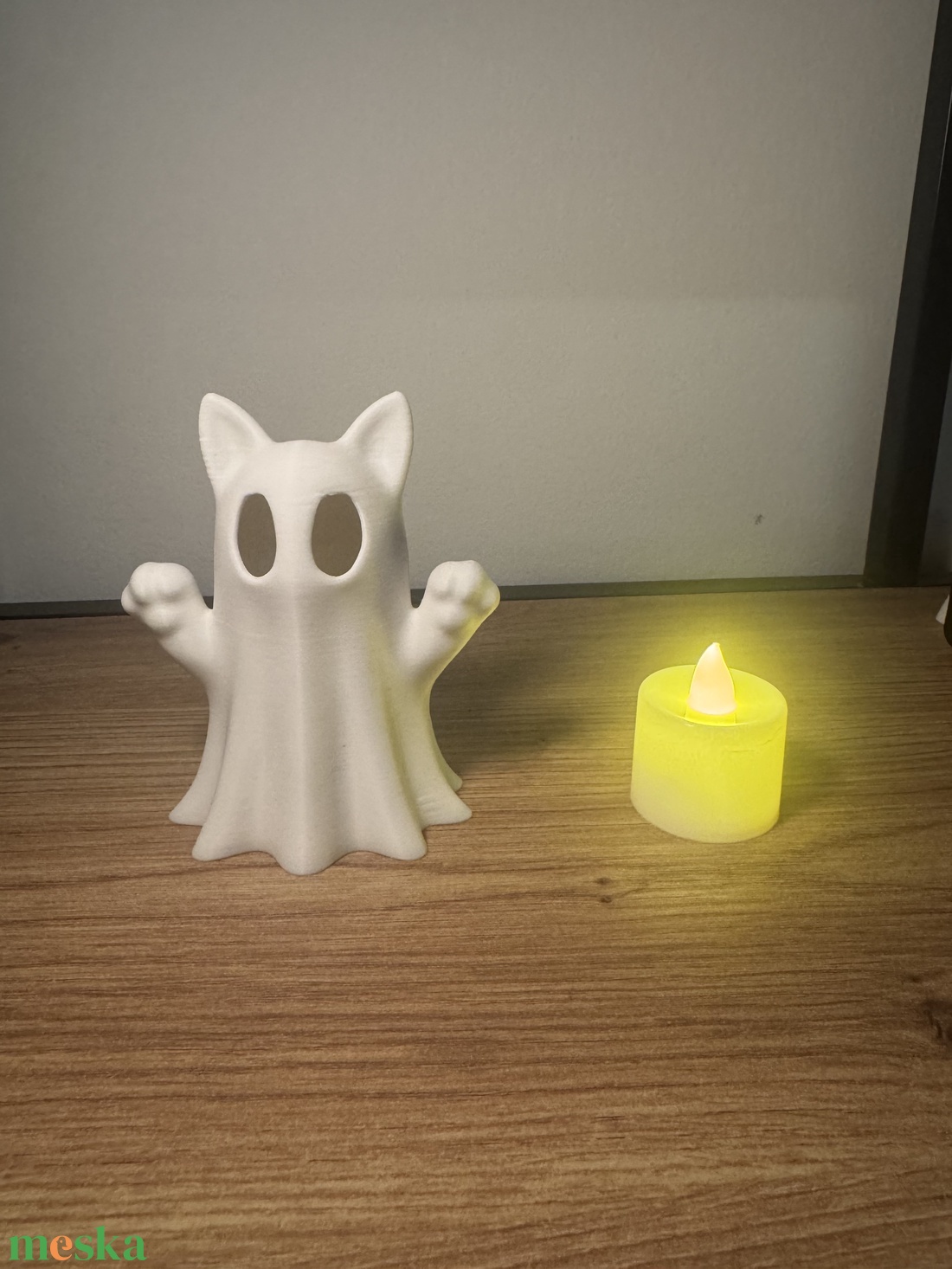 Halloweeni szellem cica ( LED mécses tartozék) - otthon & életmód - dekoráció - halloween - halloweeni asztaldísz - Meska.hu