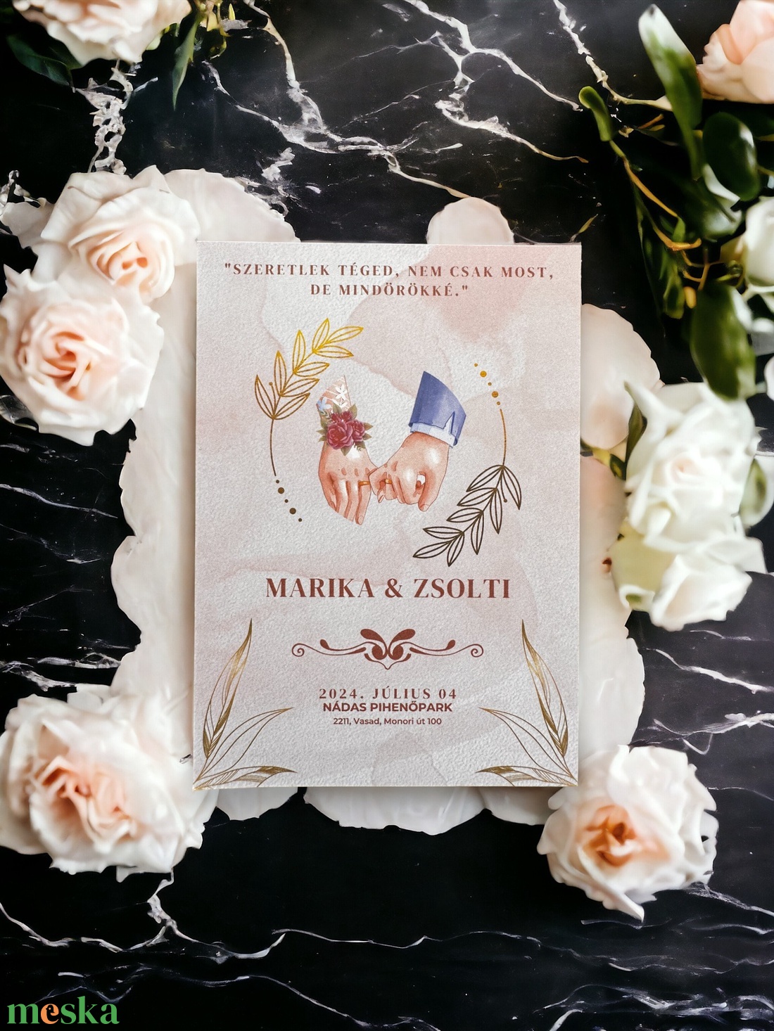 Beige Esküvői Meghívó, arany Esküvői Meghívó, elegáns Esküvői Meghívó, kétoldalas esküvői meghívó - NRML-0006 - esküvő - meghívó & kártya - meghívó - Meska.hu
