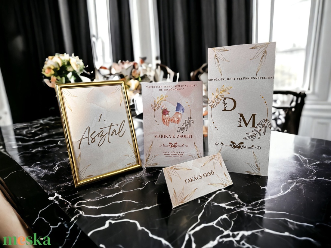 Beige Esküvői Meghívó, arany Esküvői Meghívó, elegáns Esküvői Meghívó, kétoldalas esküvői meghívó - NRML-0006 - esküvő - meghívó & kártya - meghívó - Meska.hu