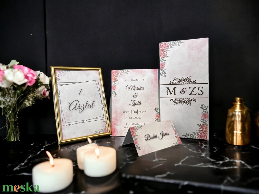Rózsaszín, virágos esküvői ültetőkártya - NRML-0009 - esküvő - meghívó & kártya - ültetési rend - Meska.hu