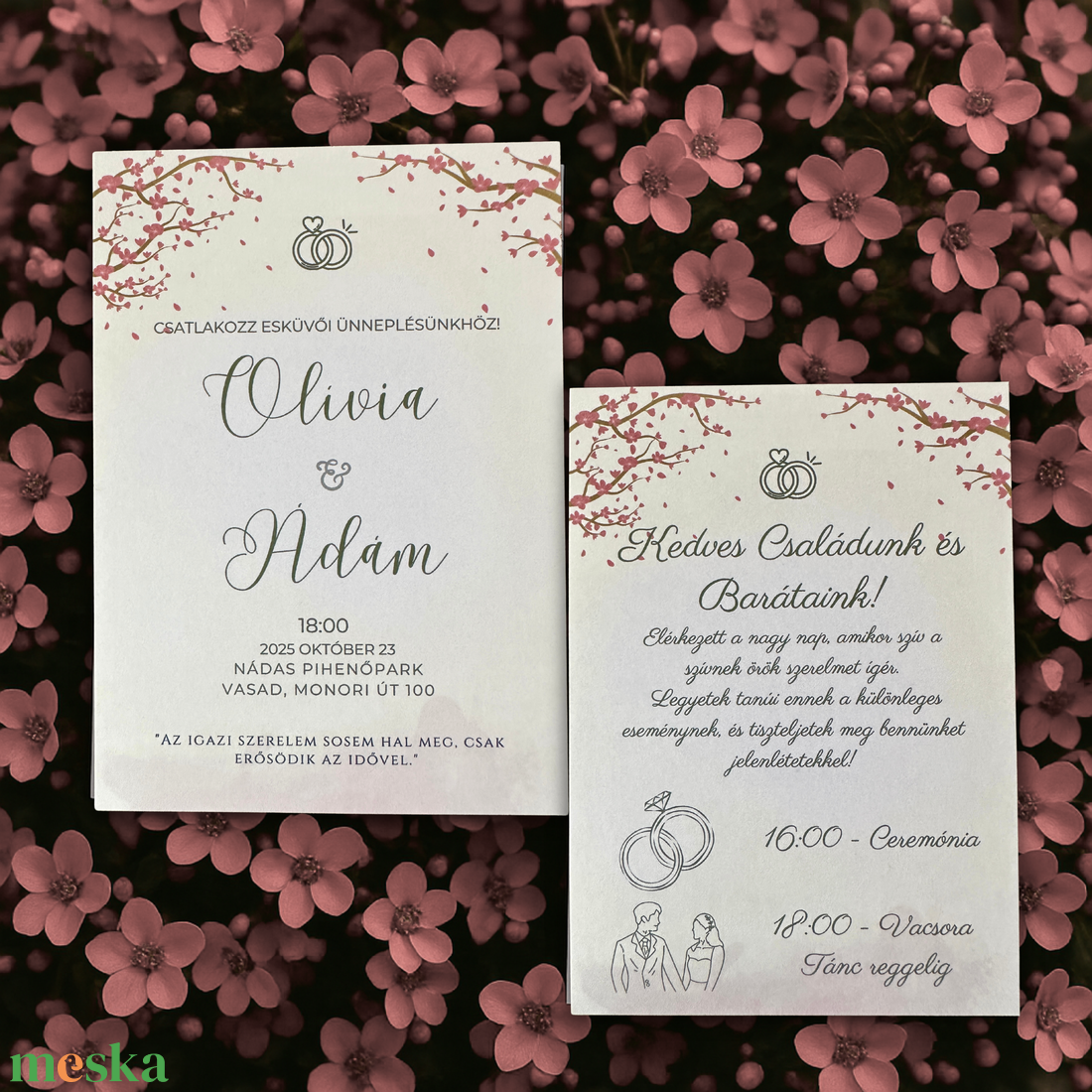Cseresznyevirágos Esküvői Meghívó  Letisztult és Romantikus Stílus - esküvő - meghívó & kártya - meghívó - Meska.hu