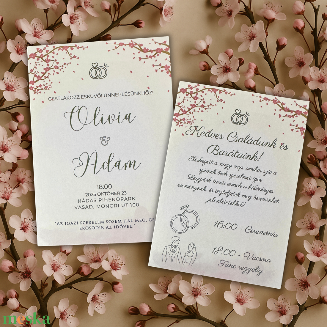 Cseresznyevirágos Esküvői Meghívó  Letisztult és Romantikus Stílus - esküvő - meghívó & kártya - meghívó - Meska.hu