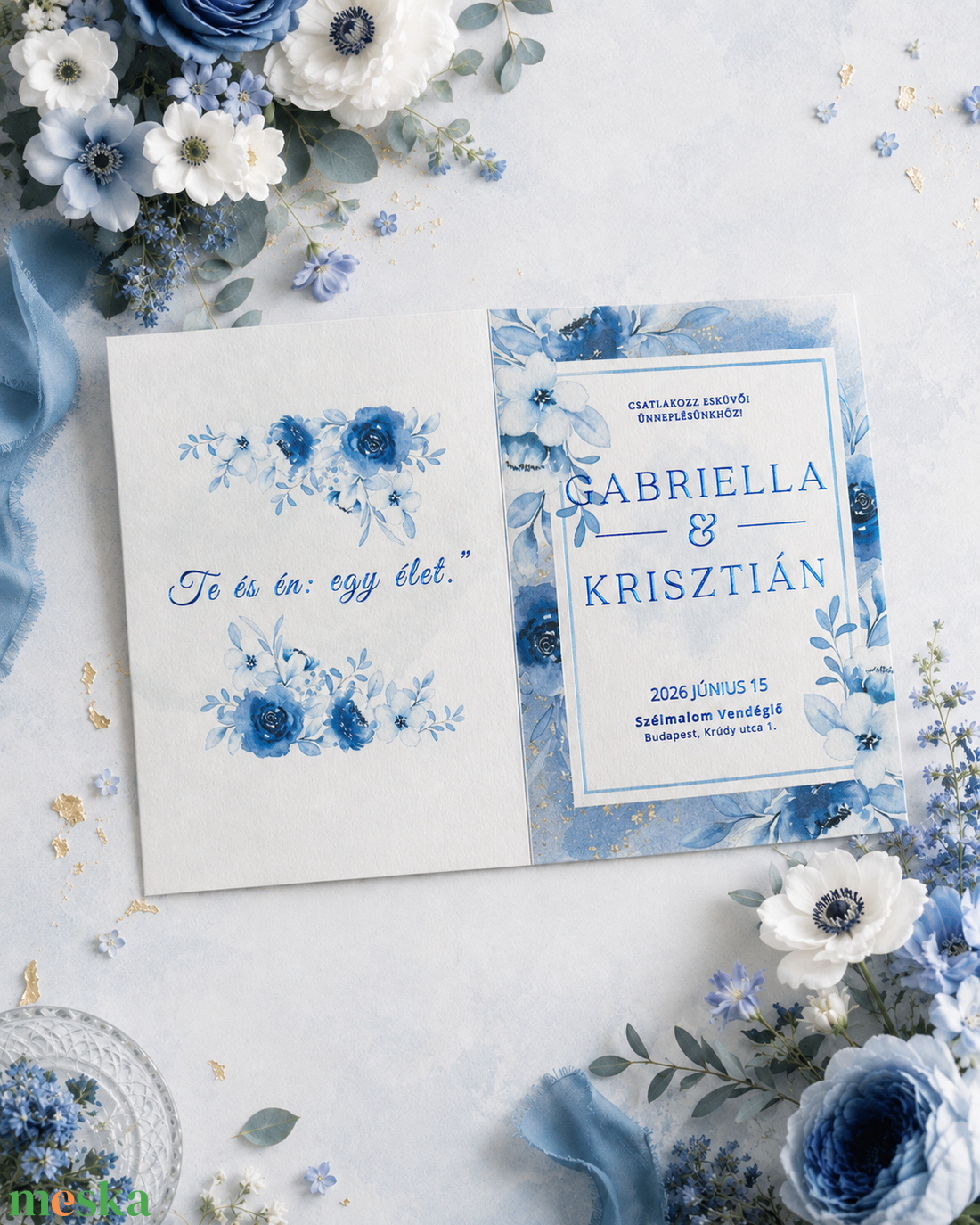 Les Roses Bleues d'une Élégance Classique Esküvői Meghívó - esküvő - meghívó & kártya - meghívó - Meska.hu