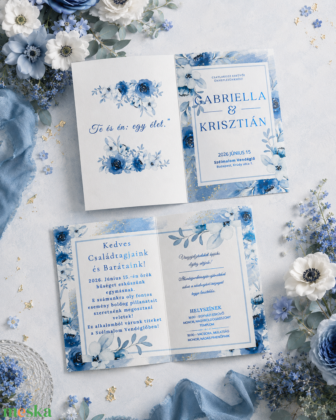 Les Roses Bleues d'une Élégance Classique Esküvői Meghívó - esküvő - meghívó & kártya - meghívó - Meska.hu