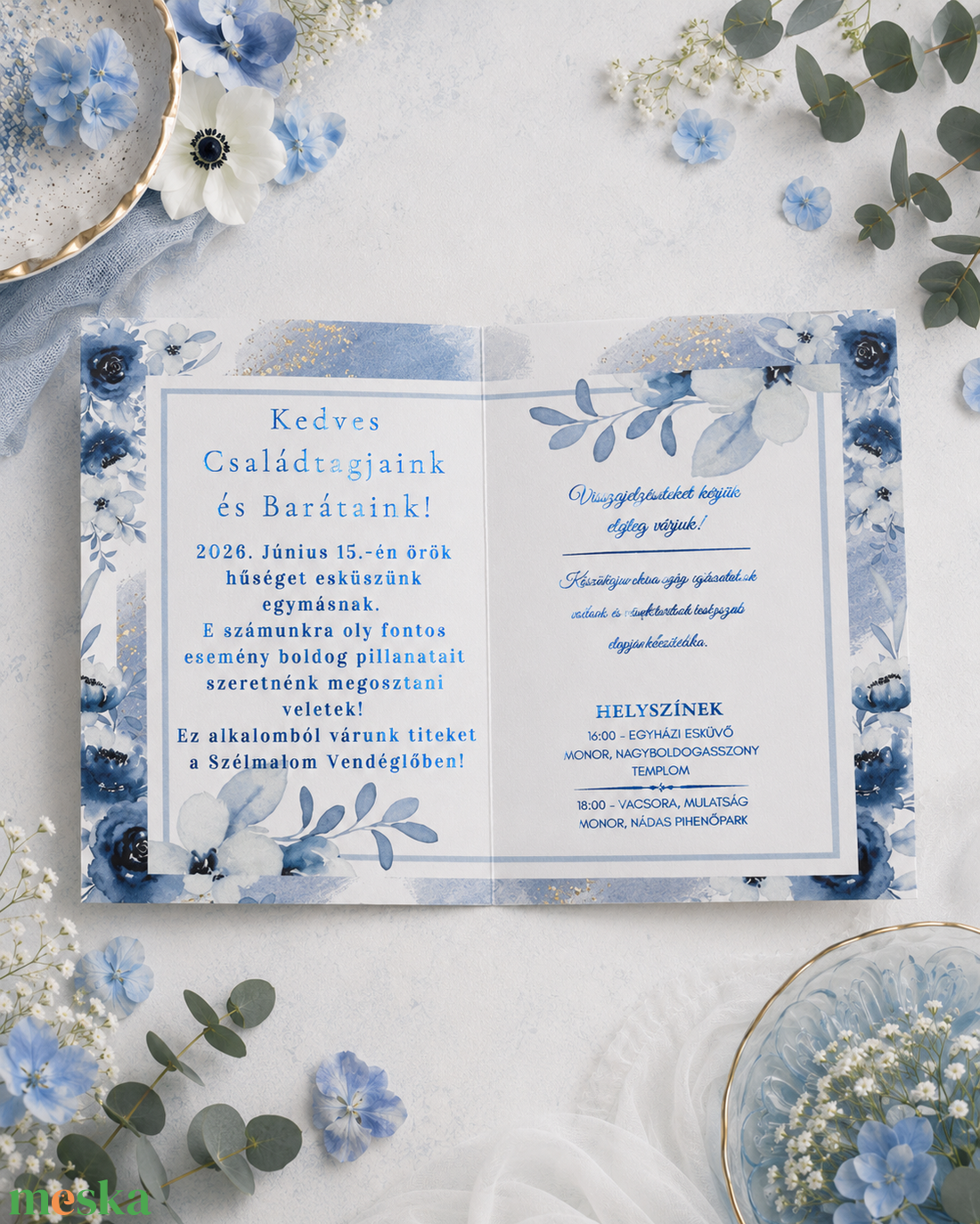 Les Roses Bleues d'une Élégance Classique Esküvői Meghívó - esküvő - meghívó & kártya - meghívó - Meska.hu